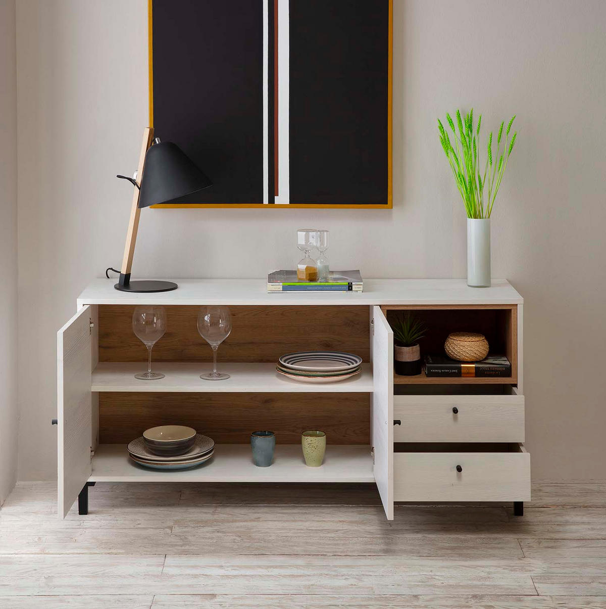 SIDEBOARD Javea 2 Schubladen Weiß - Weiß, Holzwerkstoff (136/67/40cm)