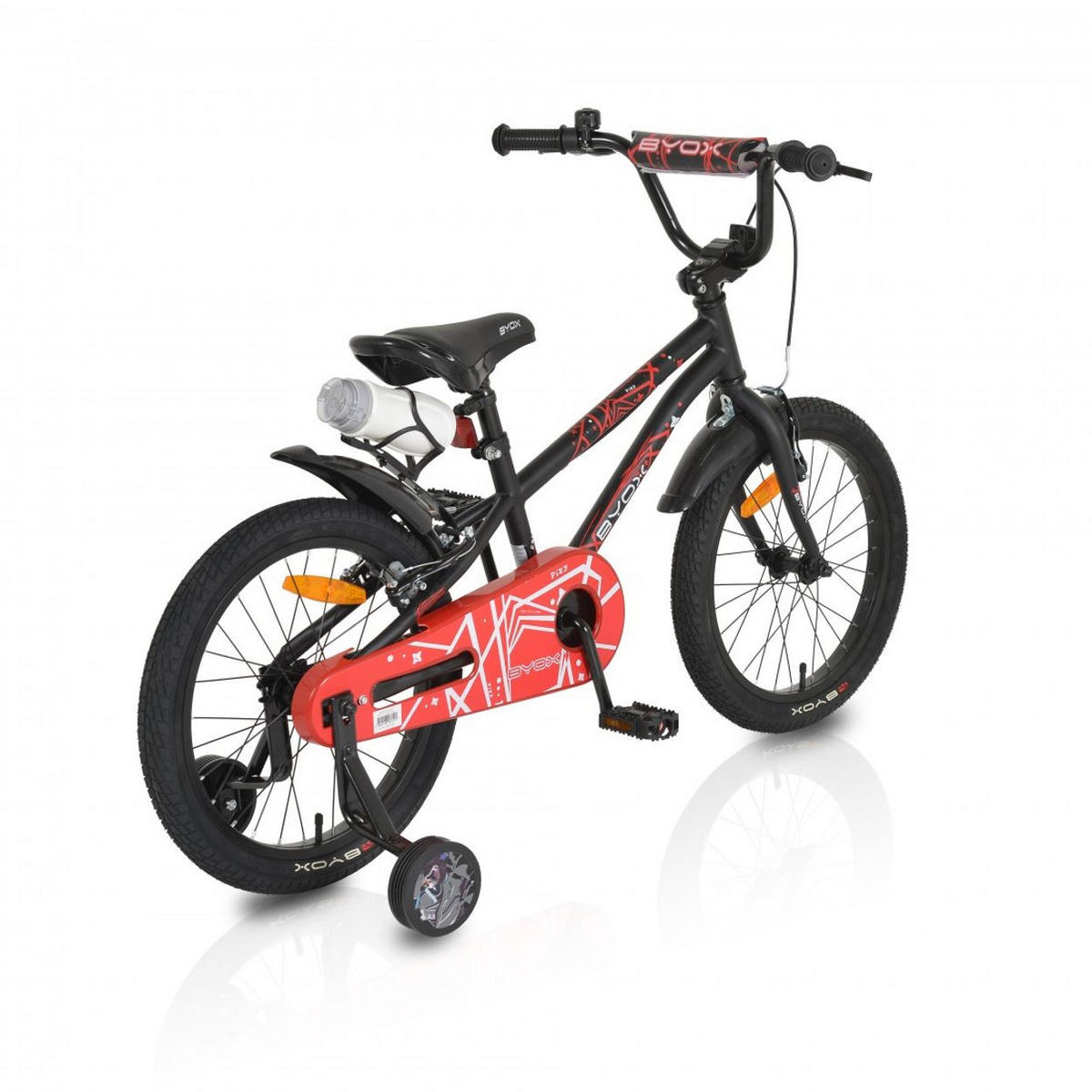 KINDERFAHRRAD Pixi 18 Zoll schwarz rot Stützräder, Kettenschutz, Reflektoren, Klingel, Anti-Rutsch-Griffe - Schwarz, Metall (84cm)