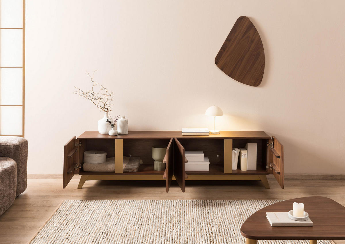 TV-BOARD Nussbaum-Echtholzfurnier 220x40x55 braun lackiert BUTTERFLY #111 - Braun, Holz (220/55/40cm) - Massivmoebel24