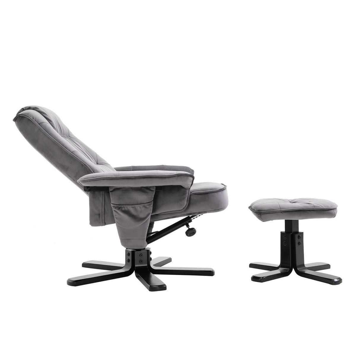 RELAXSESSEL SAMTSTOFF, SET MIT HOCKER CHARLES - Grau, Textil (76/87/61cm) - IDIMEX