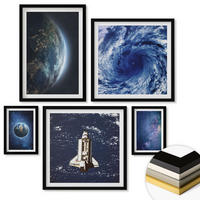 WANDBILDER 5er-Set - 50x50 cm & 20x30 cm & 40x60 cm Schwarzer Rahmen - Erde Weltraumsturm Galaxie - Schwarz, Kunststoff (40/60cm) - ArtPrintCave