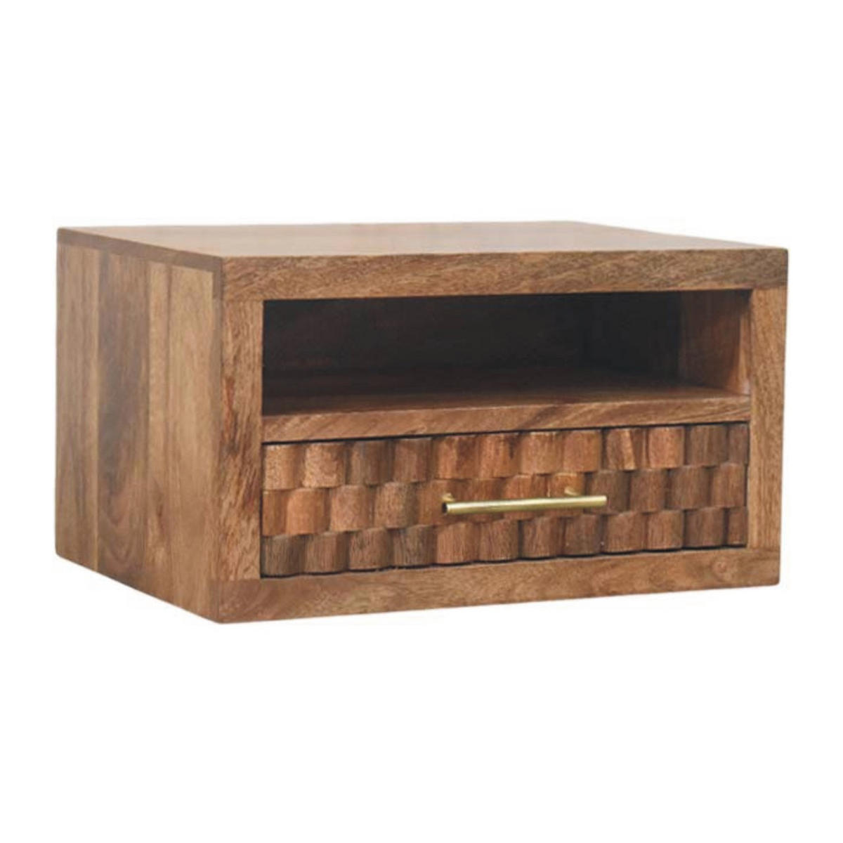 NACHTKASTEN Arno Wandmontiert in Goldenem Teak, 1 Schublade und Offenes Regal, Hellbraun - Hellbraun/Messingfarben, Holz/Metall (45/25/32cm) - Artisan Furniture