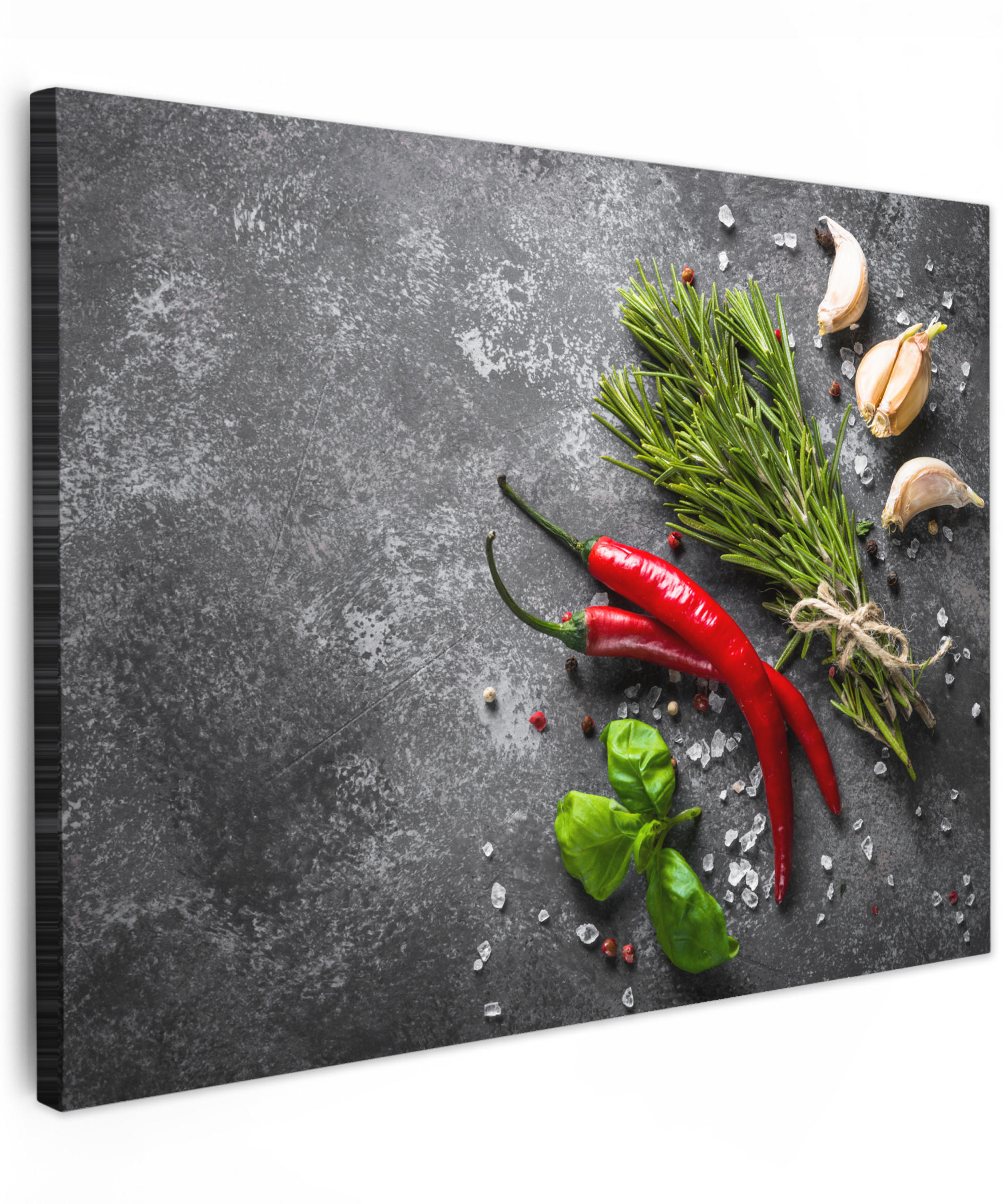 LEINWANDBILD Pfeffer - Kräuter - Gewürze - Beton Wandbilder 80x60 cm - Dunkelgrau, Textil (80/60cm) - MuchoWow