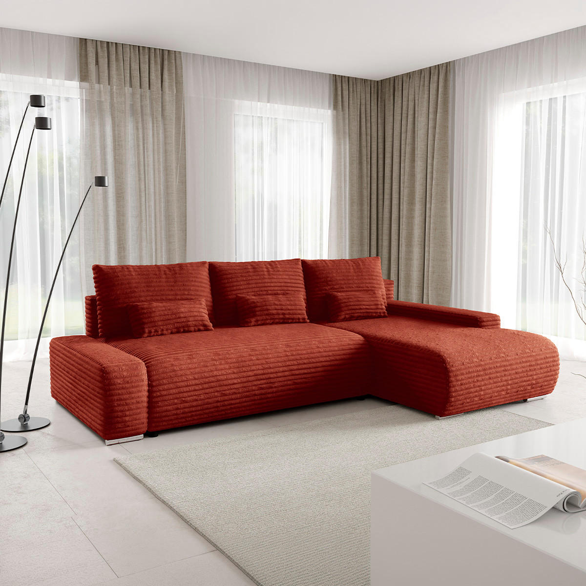 ECKSOFA Ivana 3 Sitzplätze Terracotta - Orange, Holz (265/172cm) - Petits-meubles