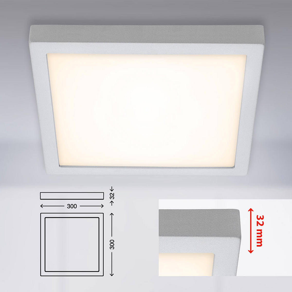 LED PANEL Deckenleuchte Silber Chrom - Silberfarben, Metall (30/30/3.2cm) - Briloner