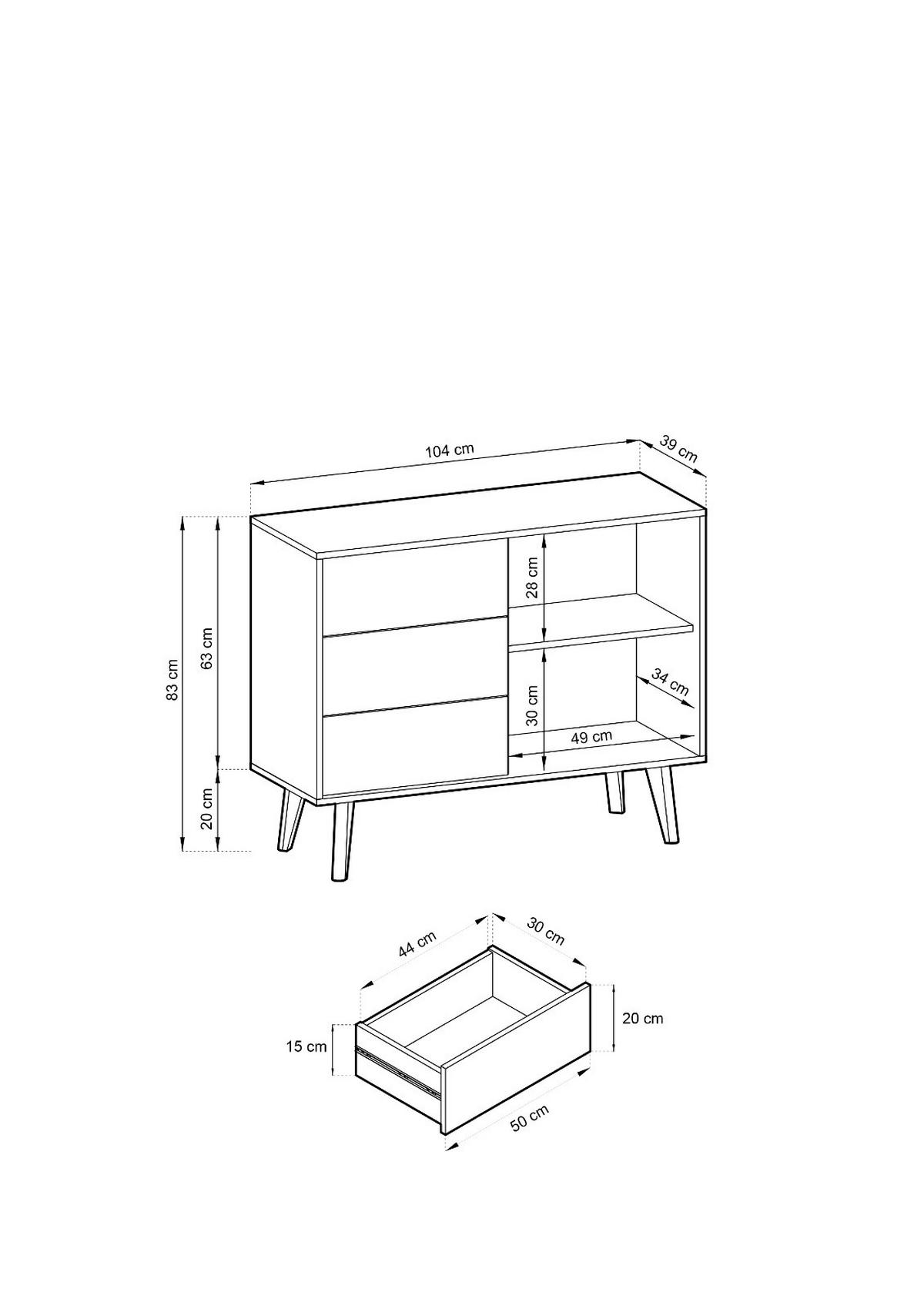 KOMMODE WILLOW 104 cm Schwarz Eiche Artisan – 3 Schubladen, Push-to-Open - Schwarz, Holzwerkstoff/Kunststoff (104/83/39cm) - DomoHome