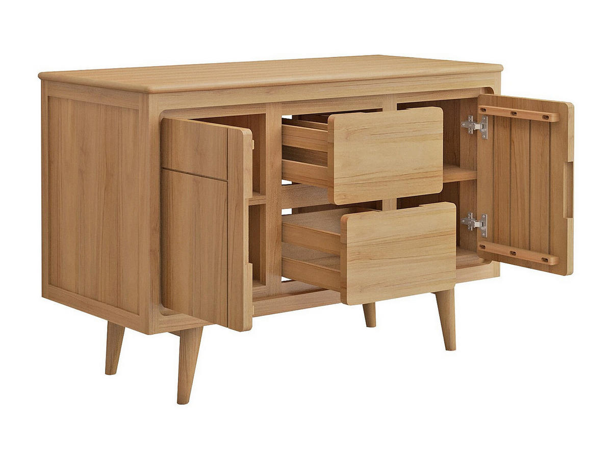 WASCHBECKENUNTERSCHRANK - 120cm x 55cm - Teakholz - naturfarben hell - BINTUNI - Naturfarben, Holz (120/80/55cm) - Vente-Unique