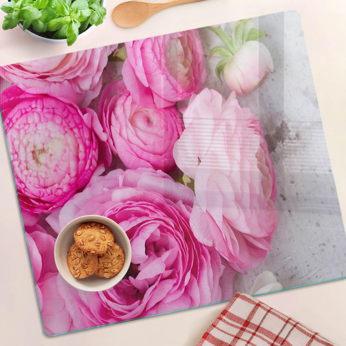 GLASPLATTE 60x52 cm Wildrosen - Pink, Glas (60/0.4/52cm) - TULUP