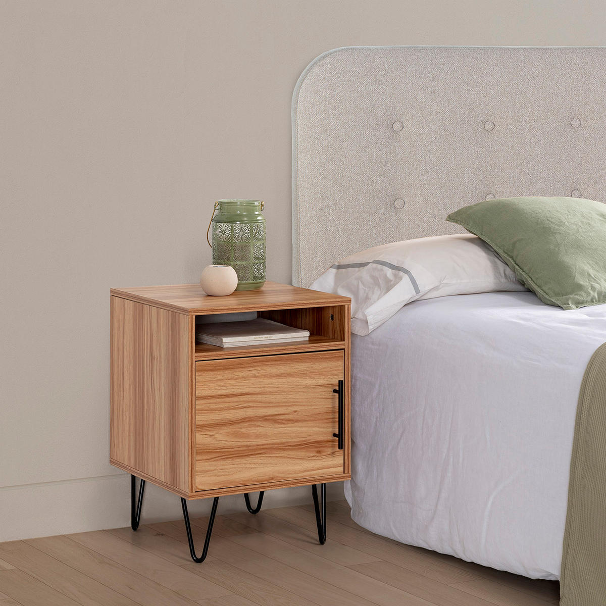 NACHTTISCH Alma 1 Tür Holzfarbe, Metallfüße - Wildeiche, Holzwerkstoff/Kunststoff (40/55/40cm) - VS Venta-stock