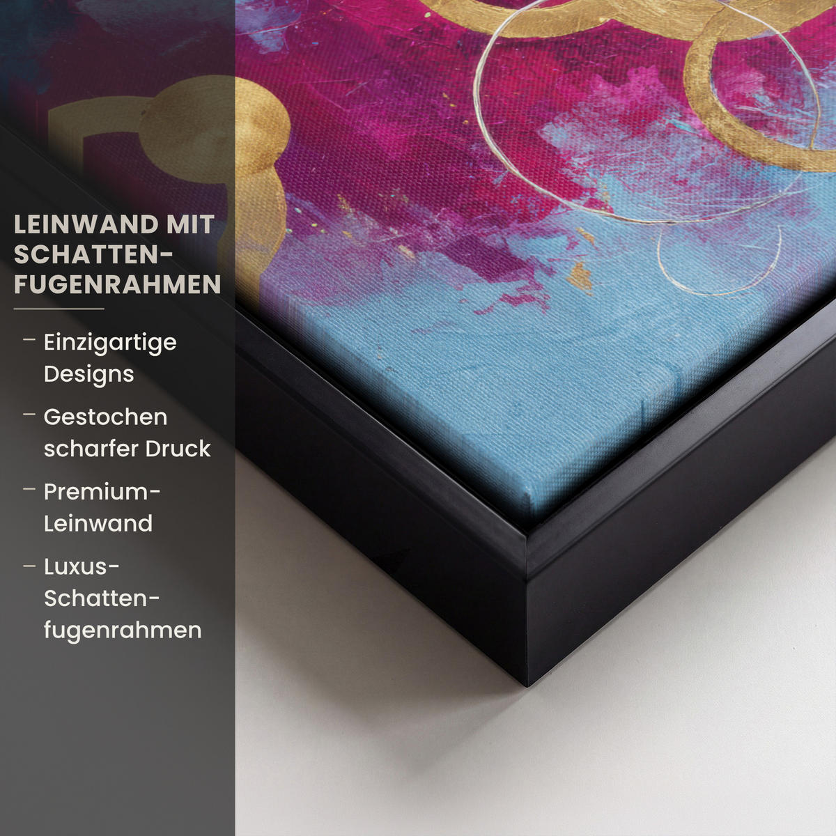 LEINWAND Bilder mit Rahmen - Kreise - Gold - Abstrakt - 40x30 - Blau, Textil (40/30cm) - MuchoWow