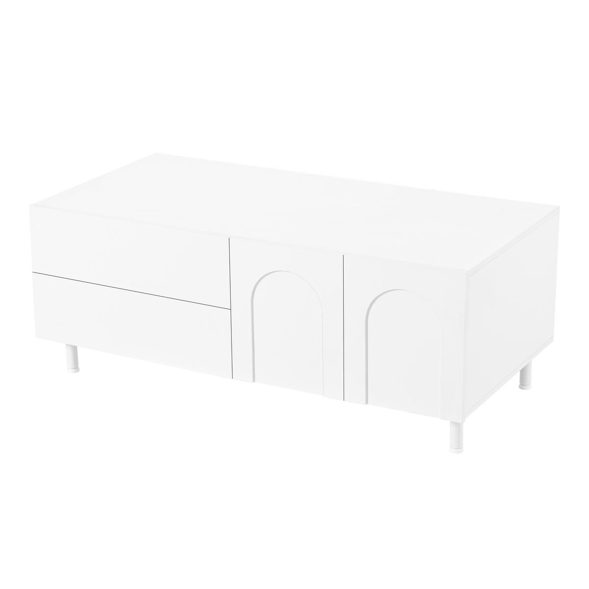 COUCHTISCH Weiß Rechteckig mit 2 Schubladen & Bogen-Türen - Weiß, Holzwerkstoff (50/100/39.5cm) - Urban Meuble