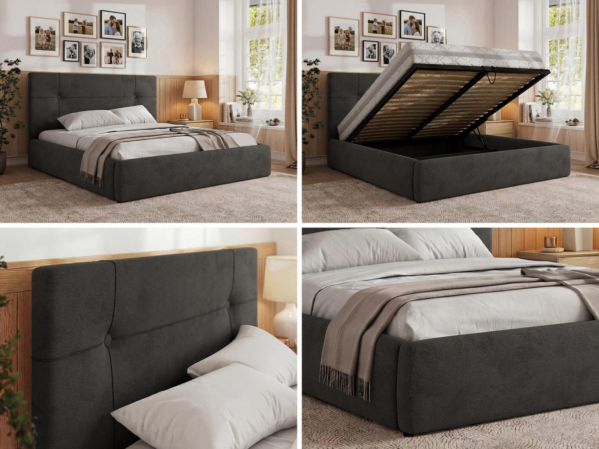 ČALÚNENÁ POSTEĽ CALERIO CLASSIC 140/200 - Tmavosivá Samet - Matrac Multipocket - čierna/tmavosivá, textil/plast (140/200cm) - MKS