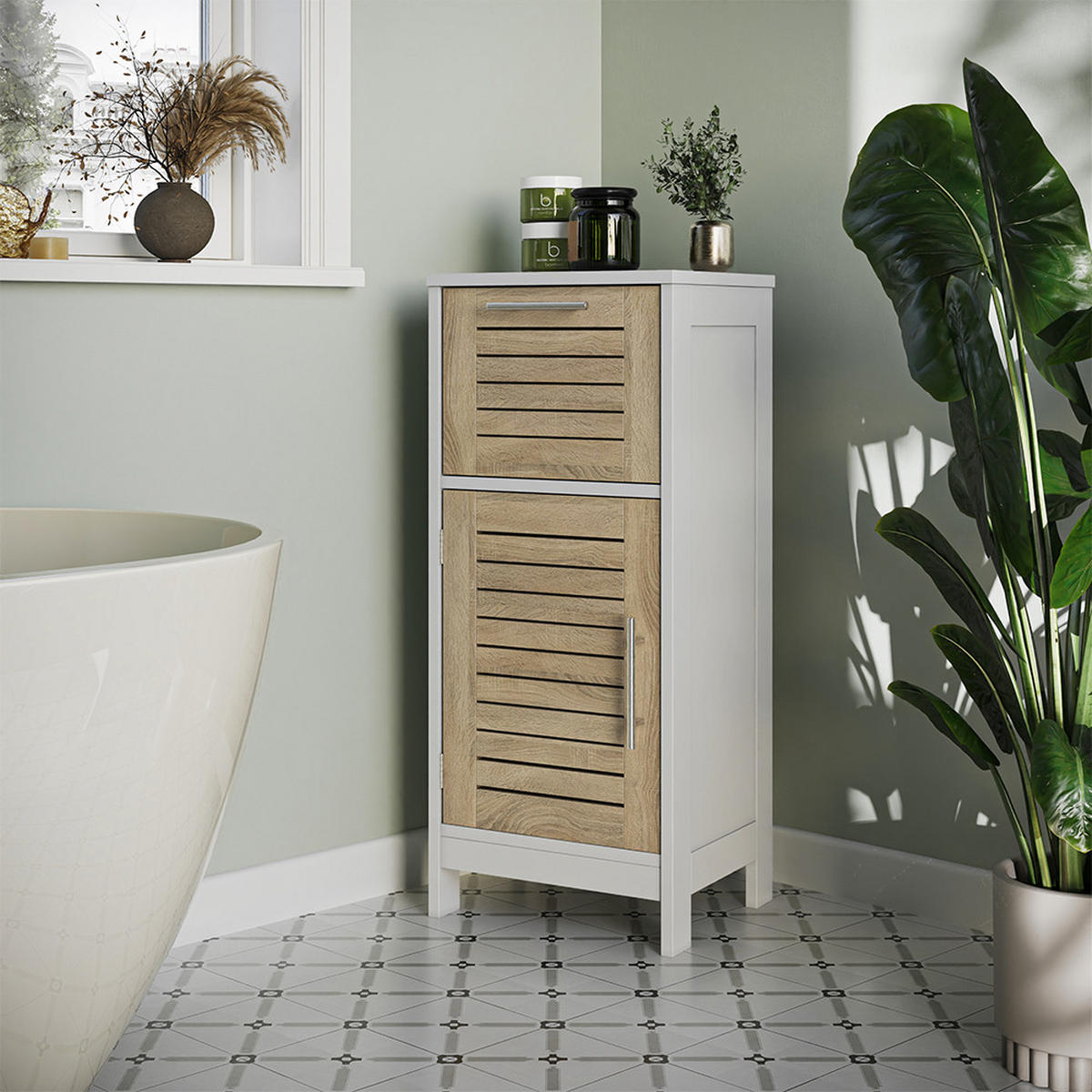 MIDISCHRANK Looma Weiß/Eiche 35 x 80 cm mit 1 Schublade - Weiß, Holzwerkstoff (35/80/29.6cm) - Vicco