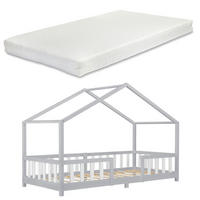 HAUSBETT Treviolo mit Matratze - Hellgrau/Weiß, Holz/Textil (90/200cm) - [en.casa]