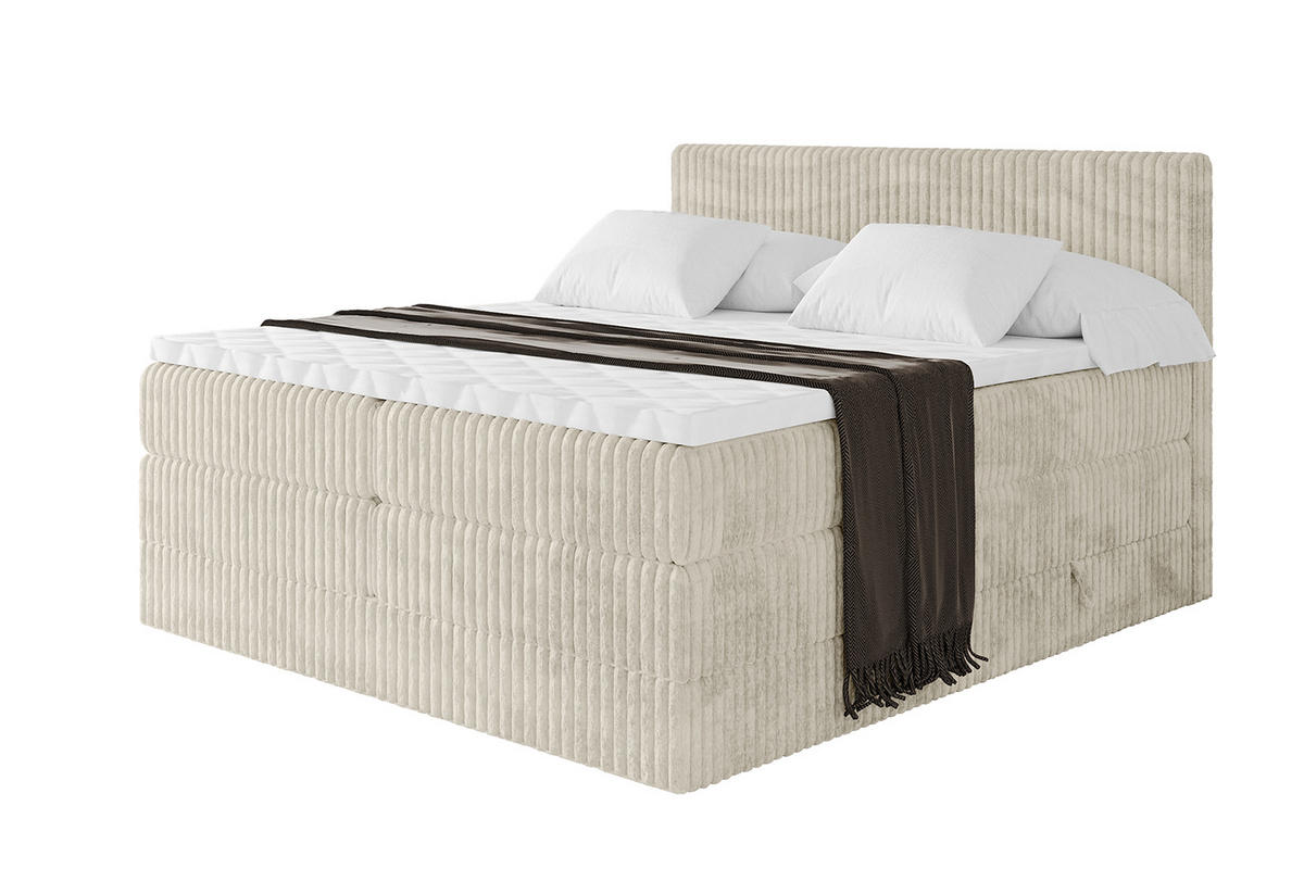 BOXSPRINGBETT mit Matratze H3|H4 und Lattenrost - TOLO KING 180x200 Cord - Creme - Champagner, Holzwerkstoff (180/200cm) - ALTDECOR