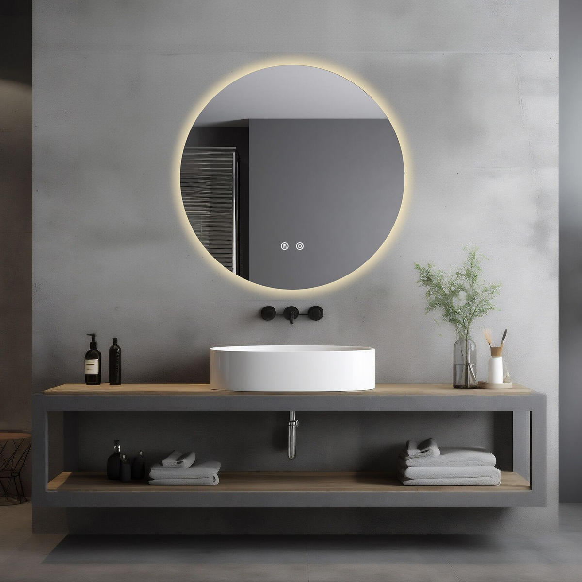 LED-BADEZIMMERSPIEGEL rund Aurora, inklusive Spiegelheizung, weiß - Weiß, Glas (80/80/3.5cm) - tectake