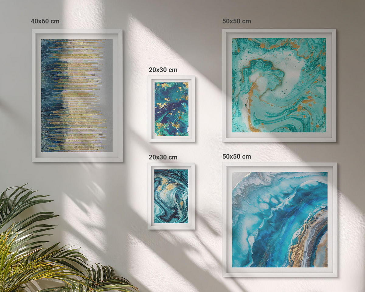 WANDBILDER 5er-Set - 50x50 cm & 20x30 cm & 40x60 cm Weißer Rahmen - Wilde Landschaften, Berge, Hirsche - Weiß, Kunststoff (40/60cm) - ArtPrintCave