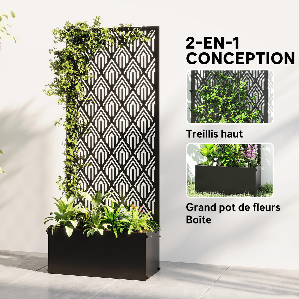 HOCHBEET DE-12312 2-in-1 mit Sichtschutz, 45/21,5/110 cm Schwarz - Schwarz, Metall (45/110/21.5cm) - ComfortXL