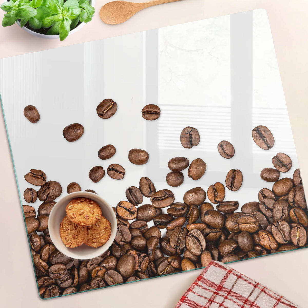GLASPLATTE 60x52 cm Kaffeebohnen - Braun, Glas (60/0.4/52cm) - TULUP