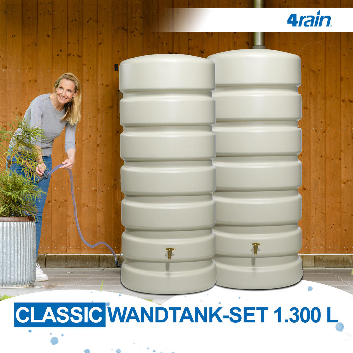 WANDTANK-SET 1300 L sandbeige 2 x 650 L inkl. Verbindungsset - Beige, Kunststoff (170/192/60cm) - 4rain