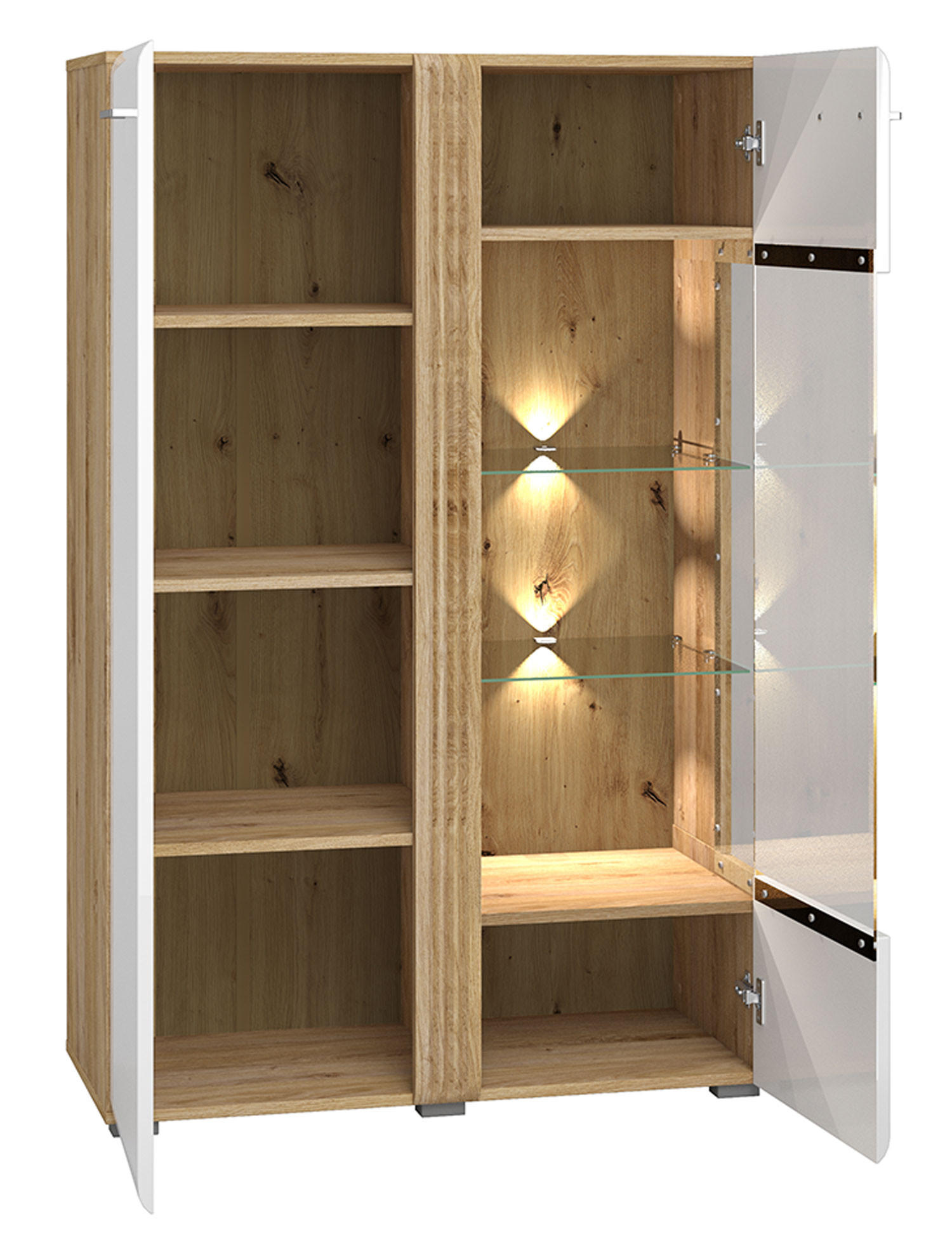 WOHNZIMMER-SET Adagio weiß Hochglanz / Eiche castello 5-teilig - Weiß Hochglanz/Weiß, Holz/Holzwerkstoff (367/196/42cm) - Feldmann-Wohnen