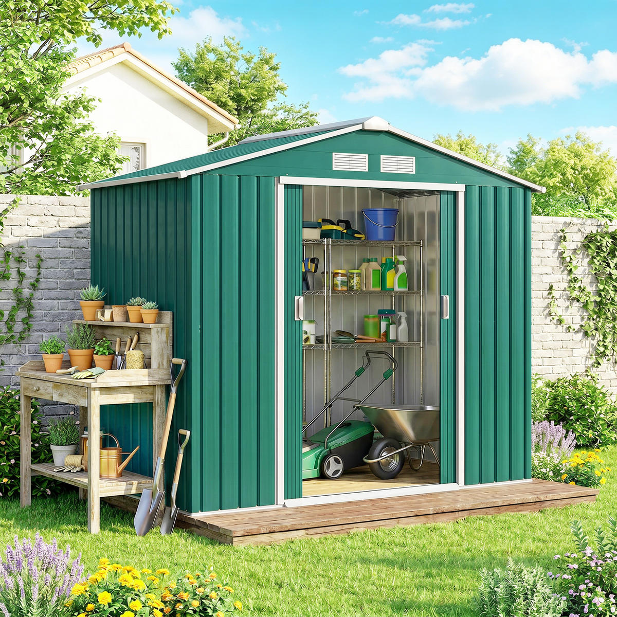 GARTENHAUS Grun 1 Stück - Grün, Kunststoff/Metall (130/185/213cm) - GiPP