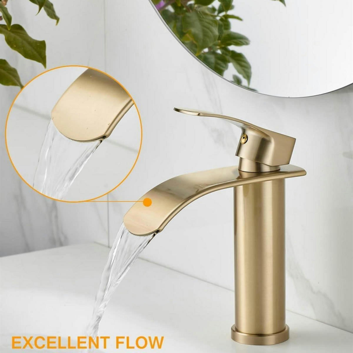WASCHTISCHARMATUR Wasserfall gebürstetes Gold - Goldfarben, Metall (10/18.5/16cm)