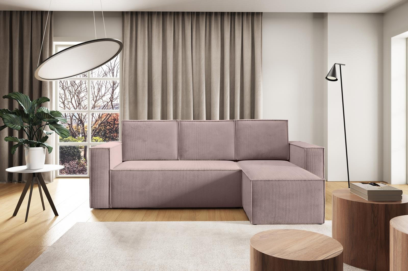 ECKSOFA Roda Rosa, Cord-Ecksofa mit Schlaffunktion - Rosa, Holzwerkstoff/Textil (248/150cm) - Bettso