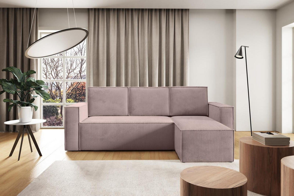 ECKSOFA Roda Rosa, Cord-Ecksofa mit Schlaffunktion - Rosa, Holzwerkstoff/Textil (248/150cm) - Bettso