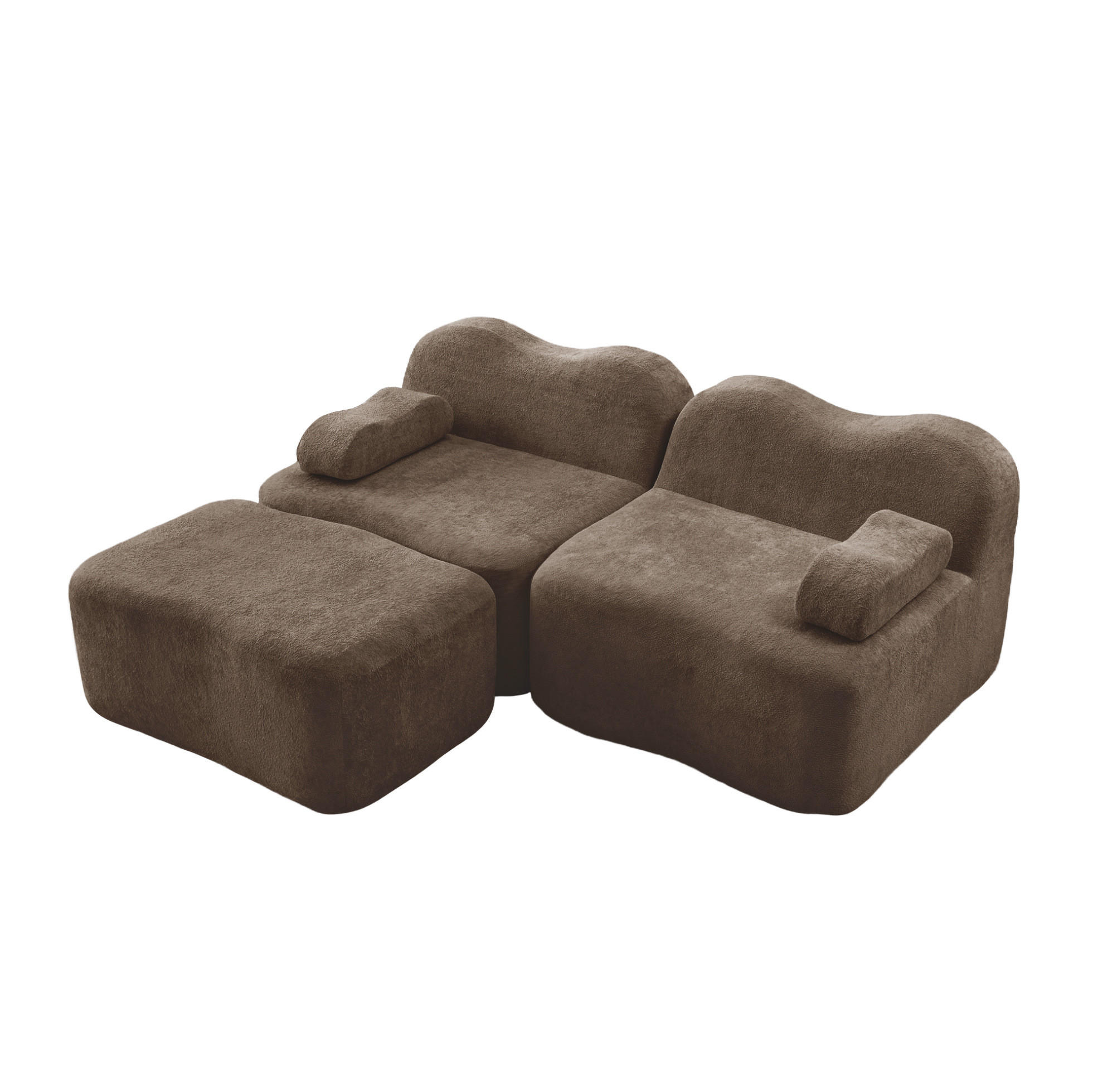 ECKSOFA mit Ottomane, beweglichem Armlehnenkissen und Wellenform, Braun - Braun, Textil (192/167cm) - Redom