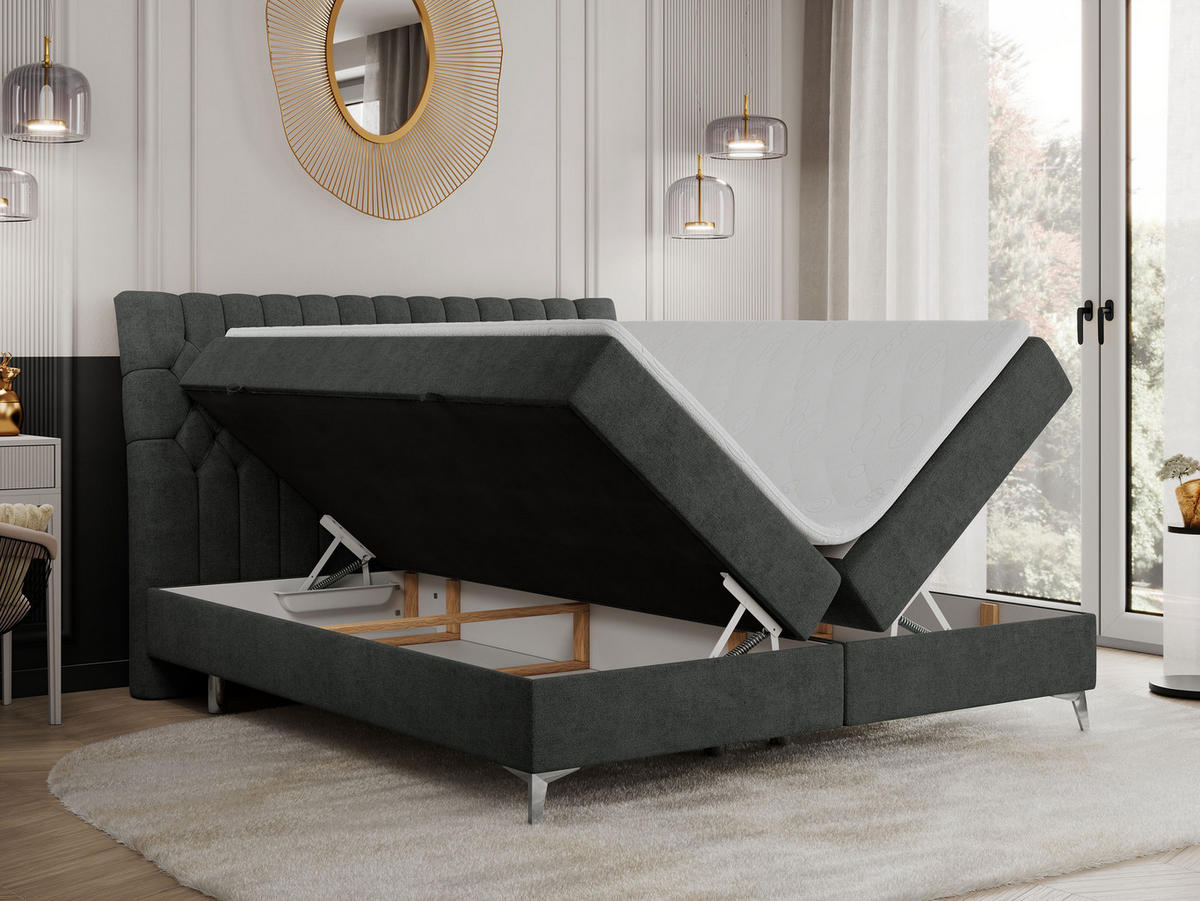 BOXBETT MILEN 200/200 Dunkelgrau Struktur - H3 - Dunkelgrau, Holz/Textil (200/200cm) - MKS
