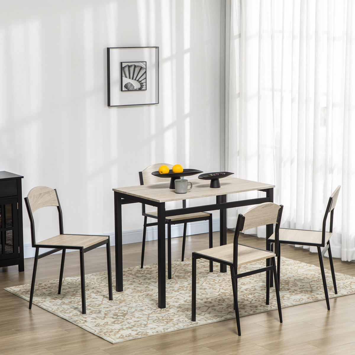 ESSTISCH-SET DE-18589 mit 4 Stühlen, MDF Eichenoptik Schwarz - Schwarz, Metall (63/76.5/100cm) - ComfortXL