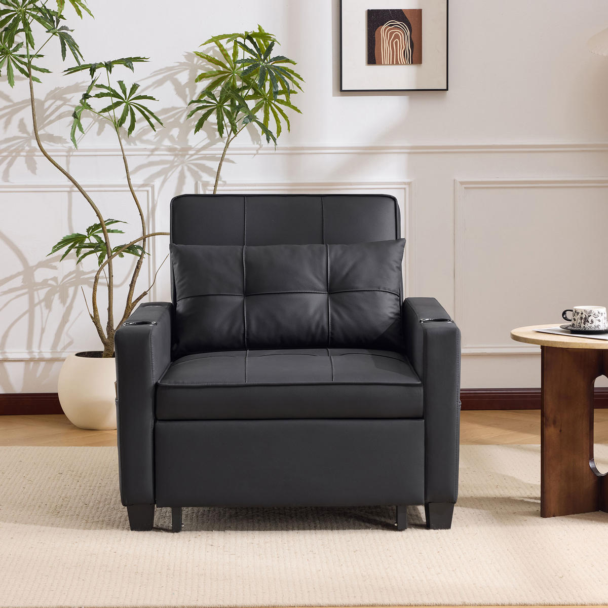 SOFABETT 74/87/84 cm Schwarz - Schwarz, Textil (87/84/74cm)