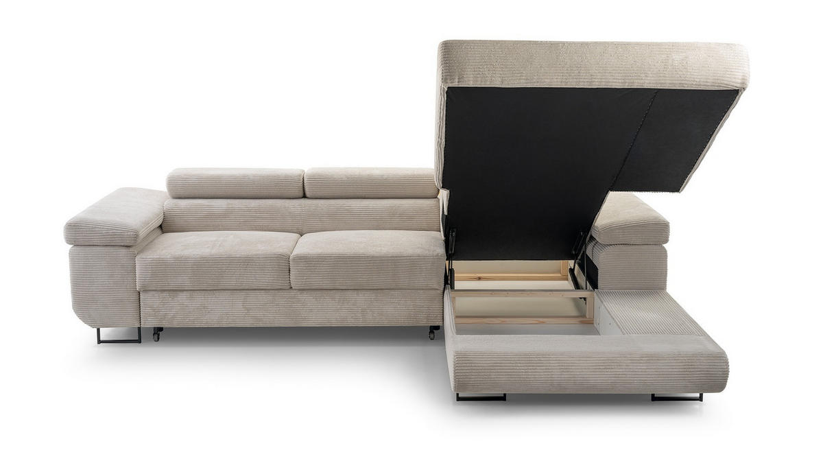 ECKSOFA NOLA Hellgrau L - Rechts Cord - Hellgrau/Schwarz, Textil/Metall (280/203cm) - Luxkor24