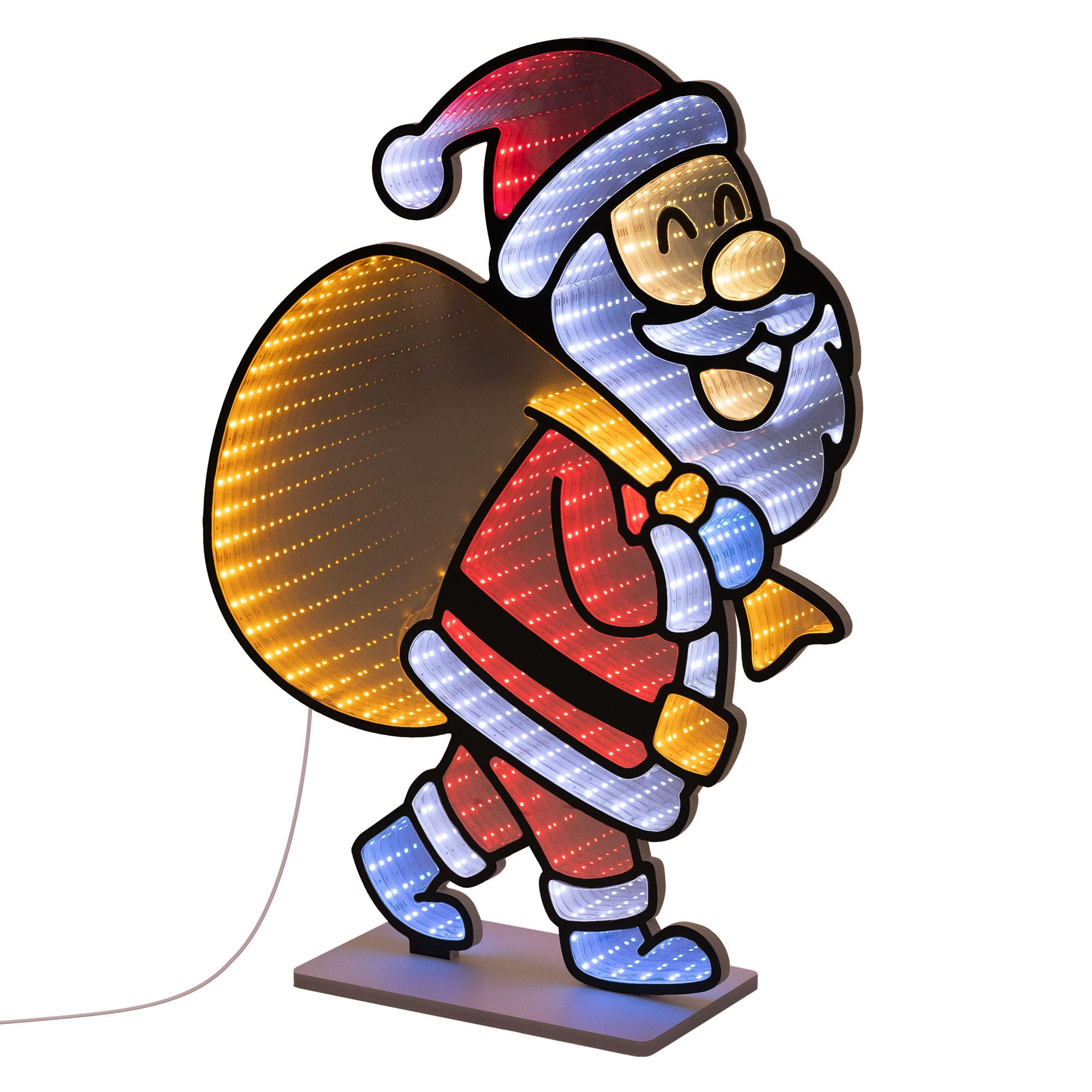 WEIHNACHTSDEKO Weihnachtsmann mit Geschenkesack LED Infinity Mirror 3D-Effekt mit Lichterkette 47x60 cm Innen - Multicolor, Kunststoff (47/60/15cm) - ECD-Germany