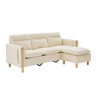 ECKSOFA DE-33940 mit Stauraumhocker und Seitentaschen Beige - Beige, Holz (77/201cm) - ComfortXL
