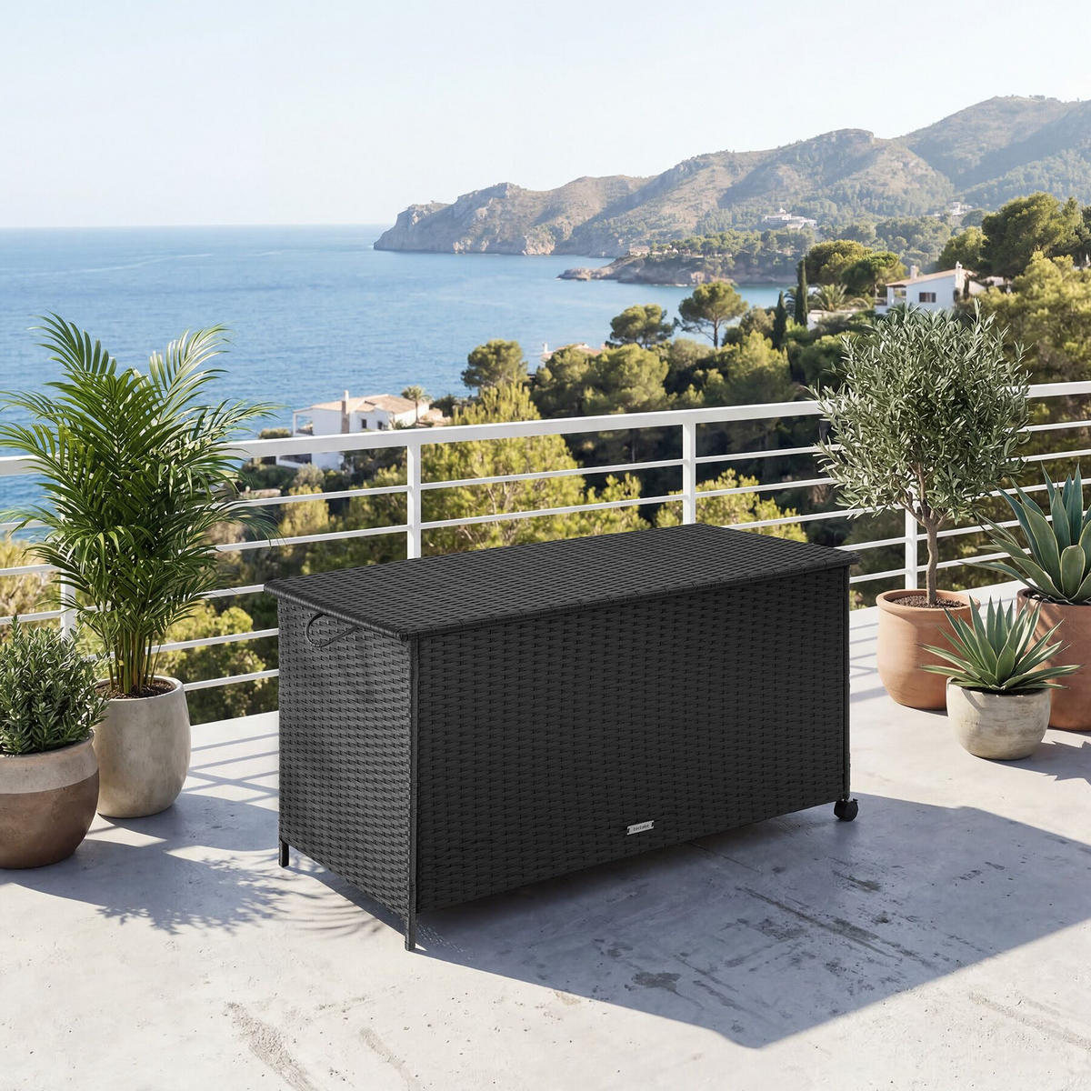 AUFLAGENBOX Kuusamo, 116 x 54 x 64 cm, schwarz - Schwarz, Kunststoff (116/64/54cm) - tectake