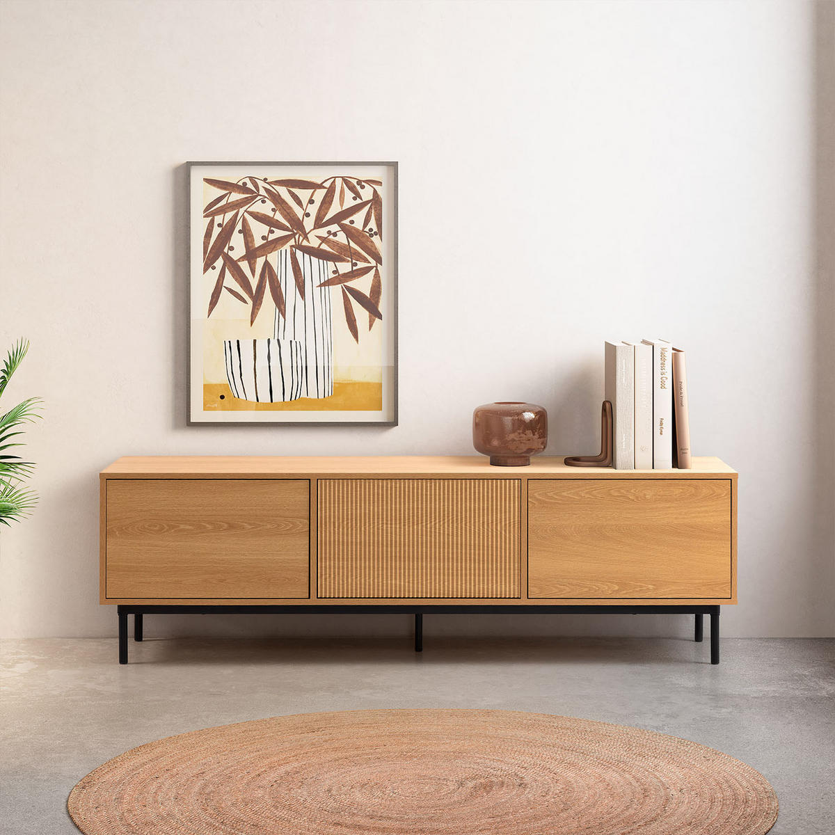 COMODĂ TV Florida cu 3 uși, aspect de stejar - culoare lemn stejar, compozit lemnos (160/50/40cm) - VS Venta-stock
