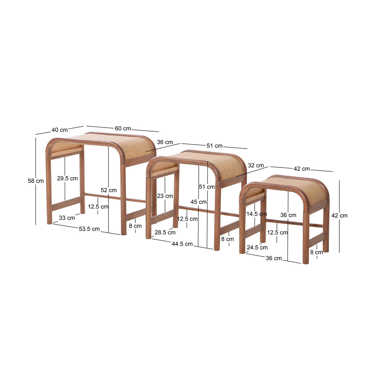COUCHTISCH (2er Set) Rechteckig Braun - Braun, Holz (40/60/58cm) - Nordlys