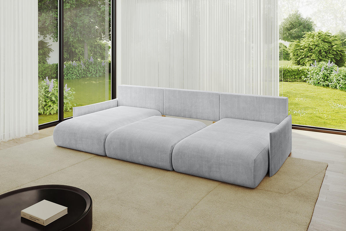 WOHNLANDSCHAFT mit Schlaffunktion und Bettkasten ONESK-U-v1 304x165x40 Grau Cord - Grau, Holzwerkstoff/Kunststoff (304/90/165cm) - ALTDECOR