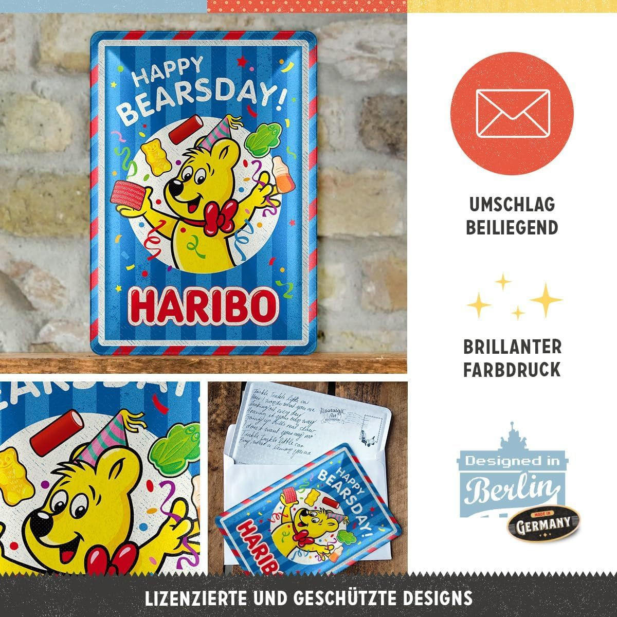 MINIBLECHSCHILD 10/14 cm HARIBO Happy Bearsday - Multicolor, Metall (10/14/0.1cm) - Nostalgic-Art