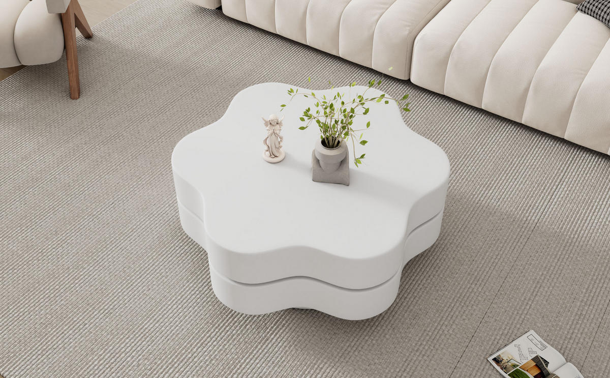COUCHTISCH Cremeweiß, 74,8/67,5/31 cm in Blumenform mit Drehfunktion - Weiß, Holzwerkstoff (67.5/74.8/31cm) - PANGIVO