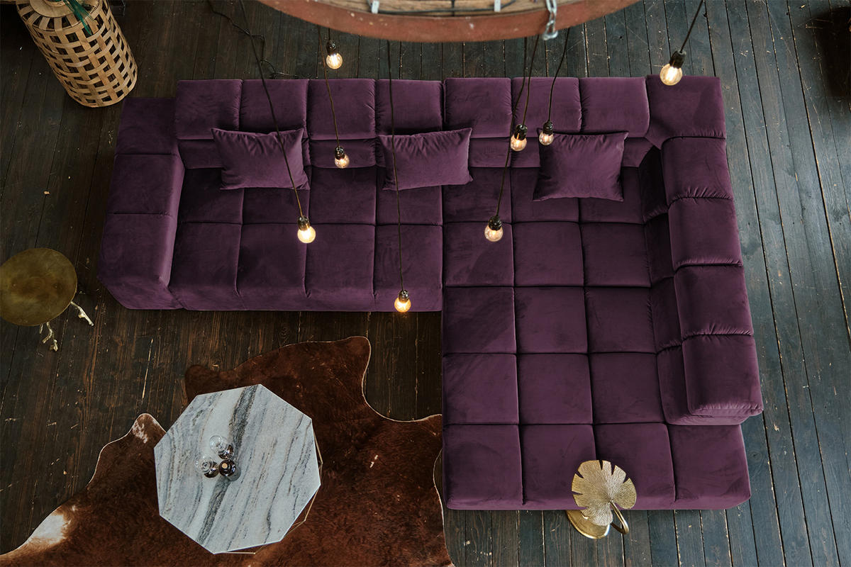 ECKSOFA NEVADA Violett Velvet - Violett/Schwarz, Textil (319/215cm) - KAWOLA