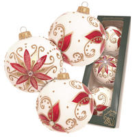 CHRISTBAUMKUGELN Weihnachtsstern Edel Weiß 8cm (Glas / 3 Stk.) - Weiß, Glas (8/8/8cm) - Krebs Glas Lauscha