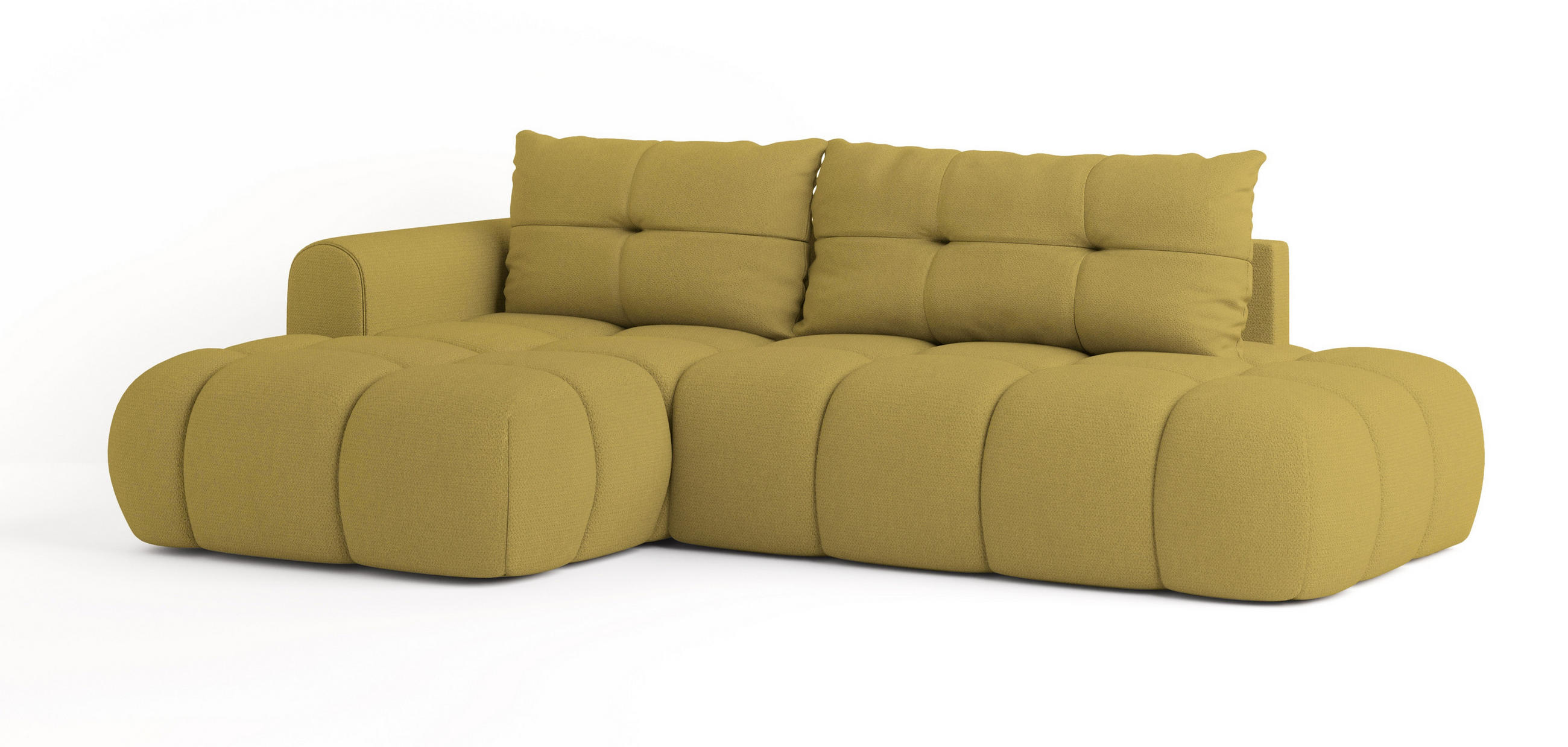 ECKSOFA FLUMA L-S Gelb Geflochtener Stoff mit Schlaffunktion - Gelb, Holz (274/165cm) - MASSENO
