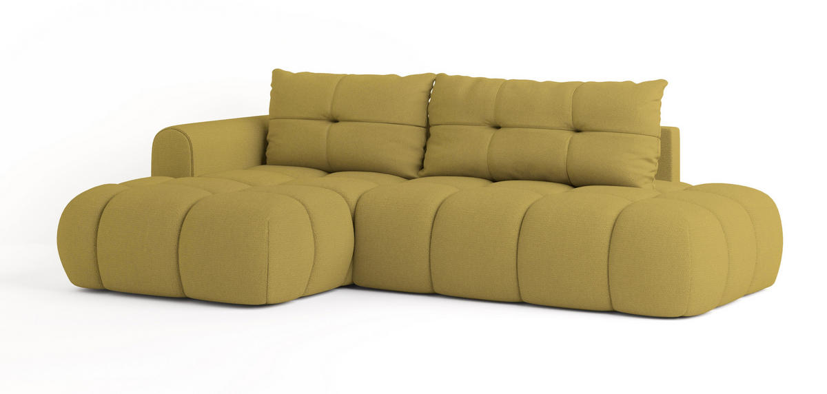 ECKSOFA FLUMA L-S Gelb Geflochtener Stoff mit Schlaffunktion - Gelb, Holz (274/165cm) - MASSENO