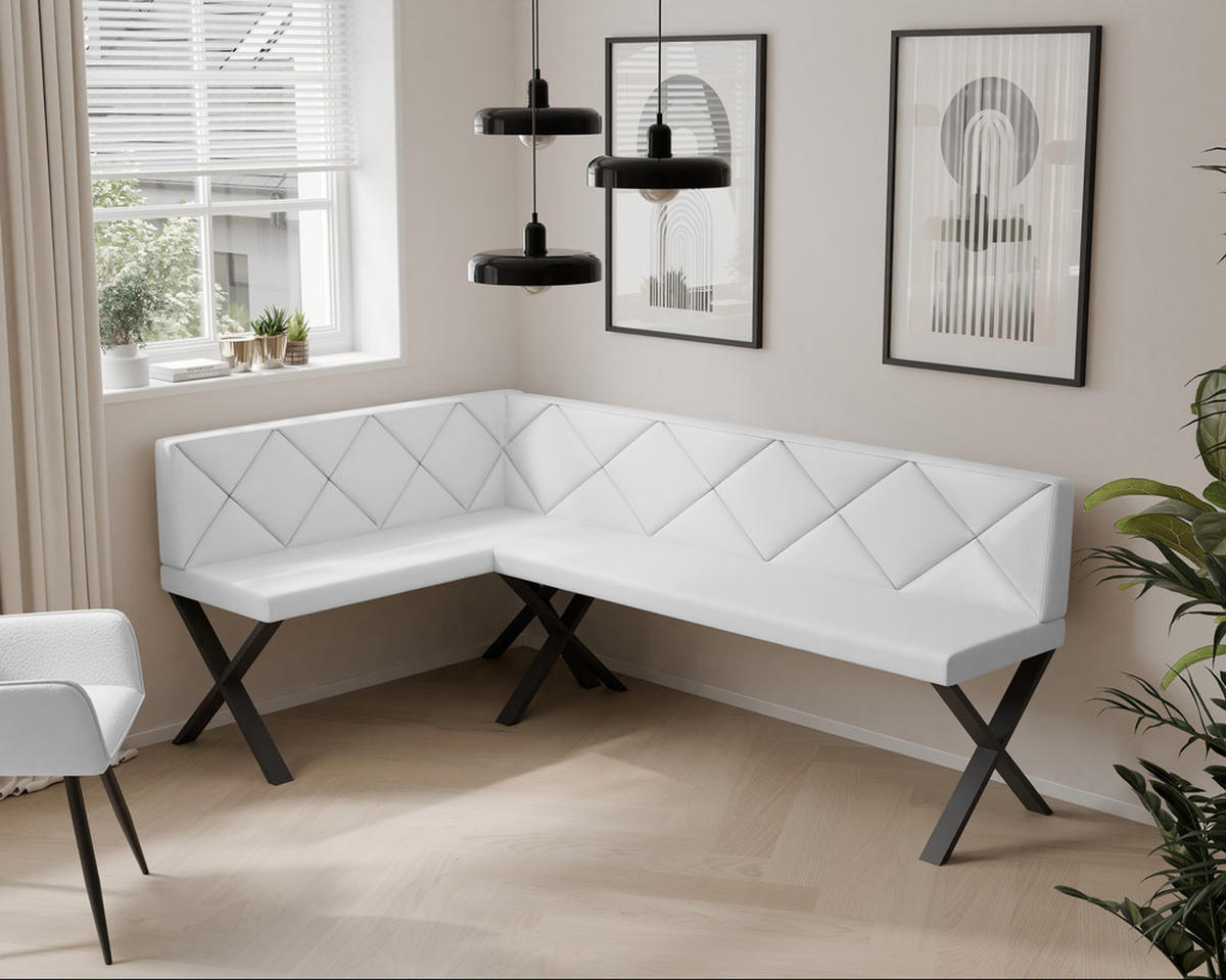 ECKBANK links VERO X Kunstleder gesteppt, 142/196 cm Weiß - Weiß, Kunststoff/Textil (142/196cm) - Idohome