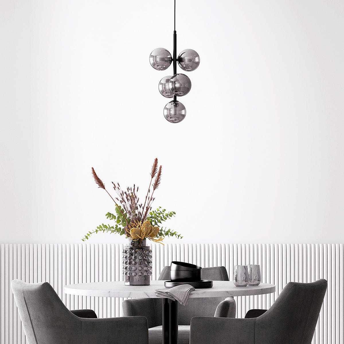PENDELLEUCHTE - Metall / Glas - 5-flammig - Transparent/Grau, Glas/Metall (28/28/167cm) - home24
