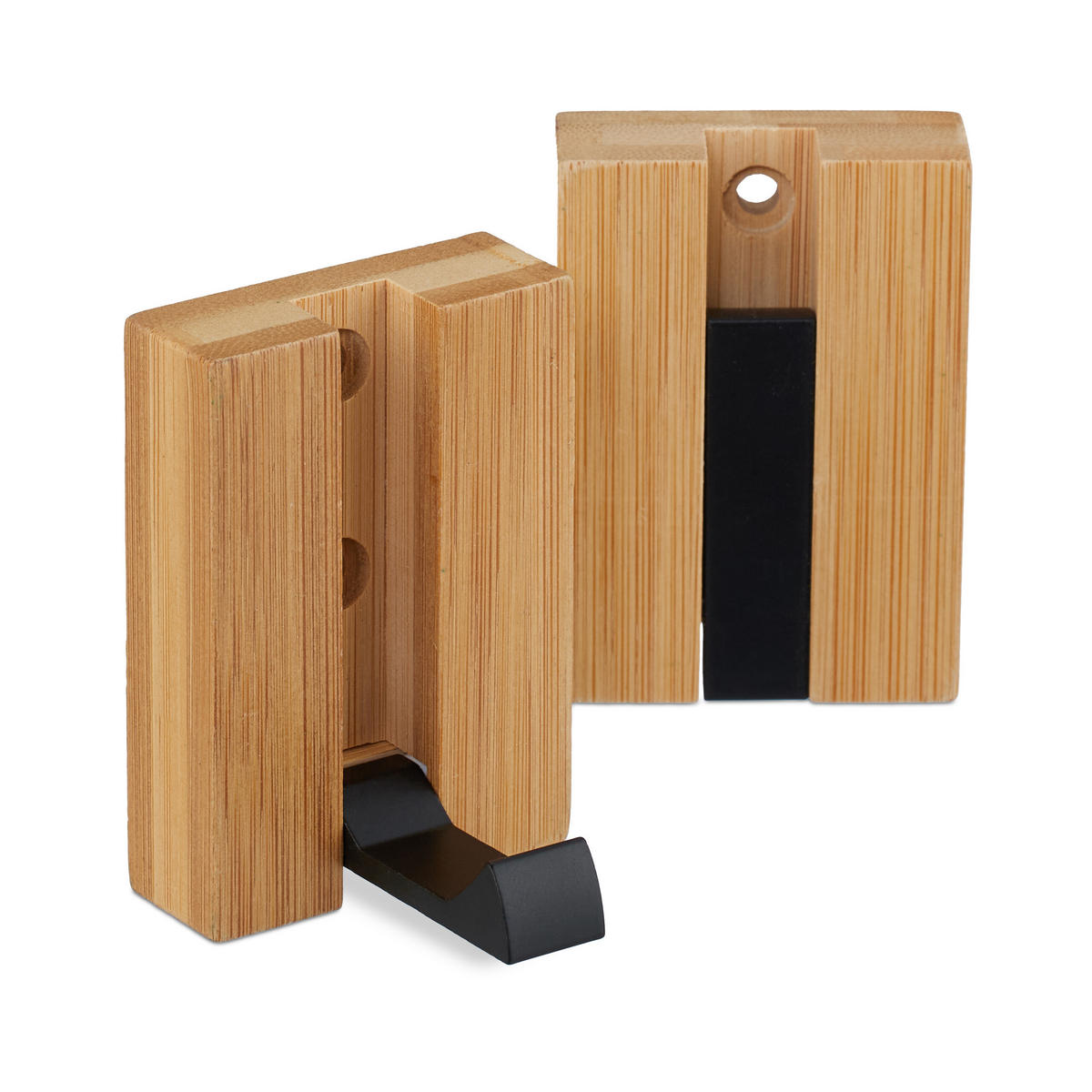 GARDEROBENHAKEN-SET - Hellbraun, Holz/Metall (5/7/5cm) - Relaxdays