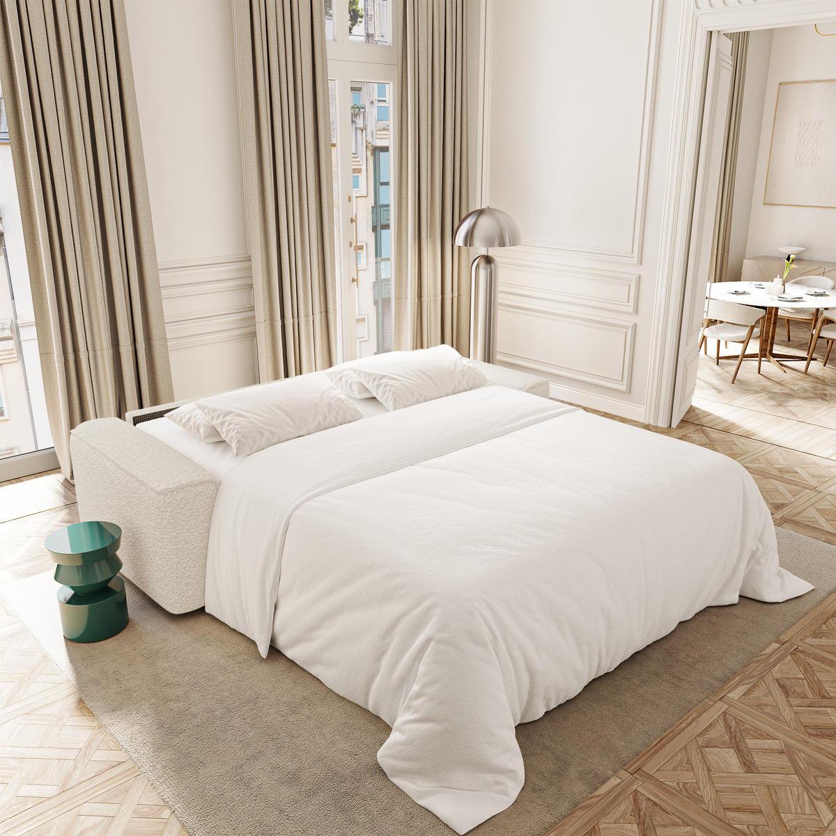 SCHLAFSOFA Express COMO Bouclé-Stoff Creme 236cm - Creme, Textil (236/78/100cm) - Premium Interiors